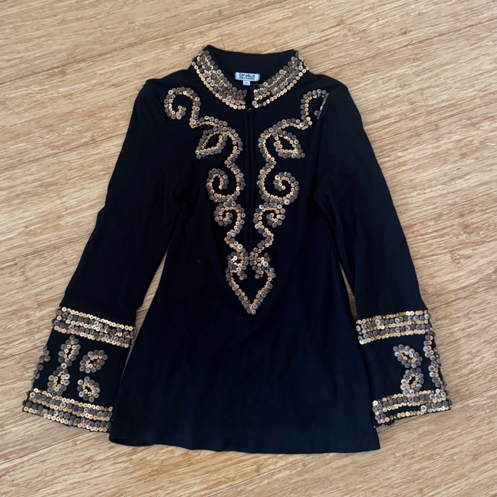 Cordelia black gold beaded Indian inspired long sleeve blouse